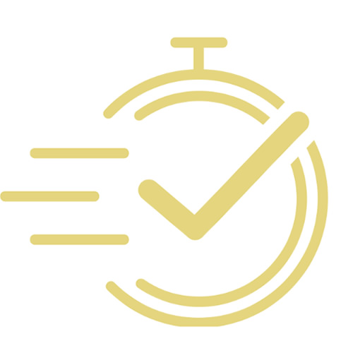 福岡市全域への迅速なフットワークと地域密着サポートを表す時計のアイコン